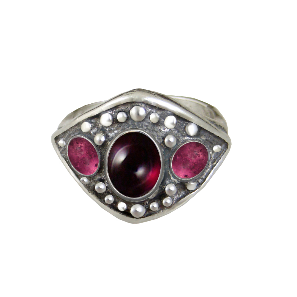 Sterling Silver Medieval Lady's Ring with Garnet And Pink Tourmaline Size 9